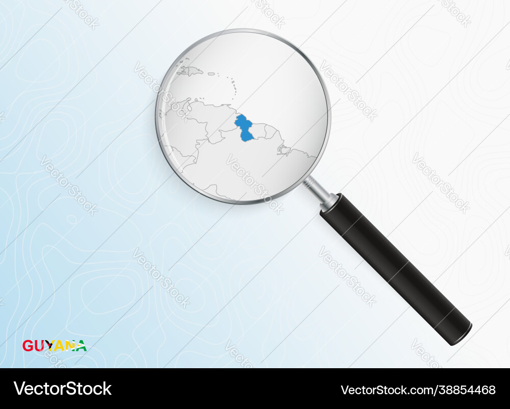 Magnifier with map guyana on abstract vector image