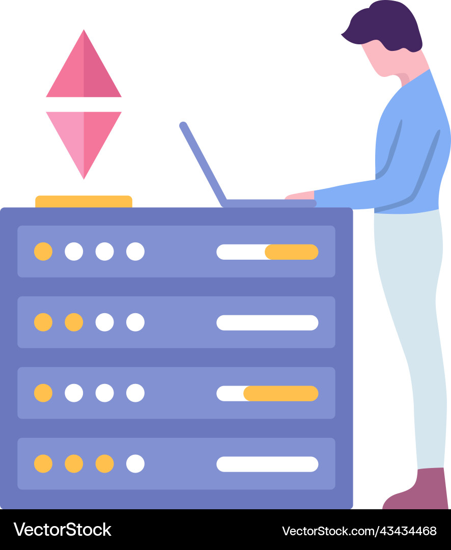 Man and ethereum cryptocurrency mining icon Vector Image