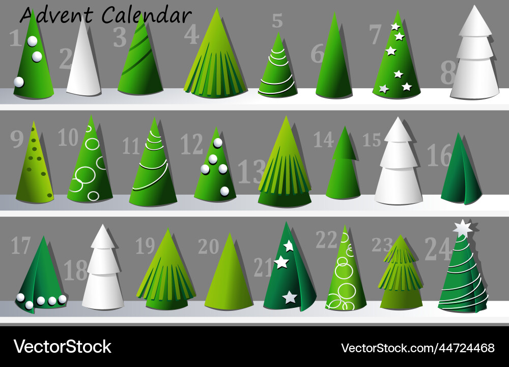 Paper Advent Calendar with Christmas Trees vector image