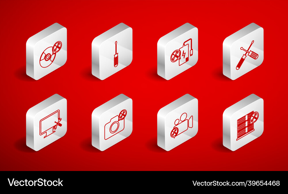 Set line database server service screwdriver Set line database server service screwdriver vector image
