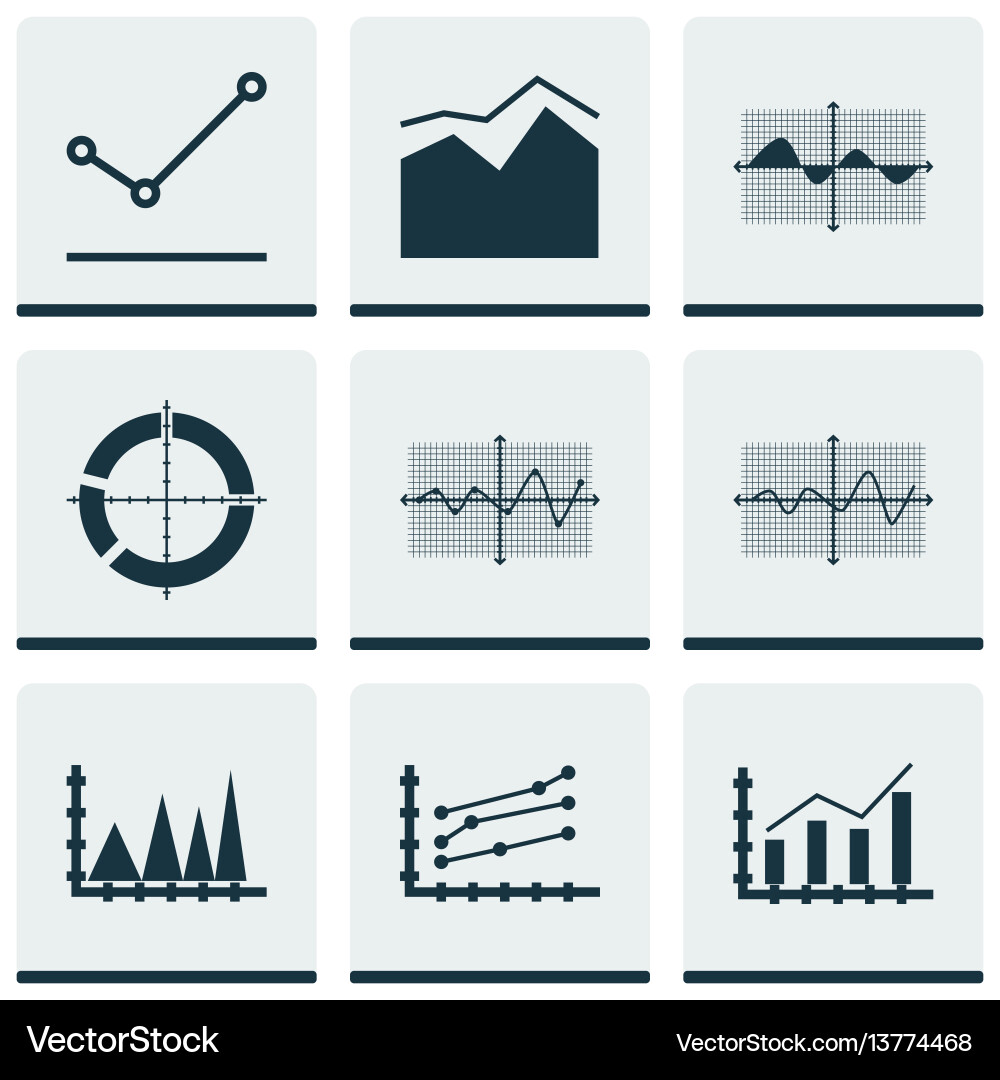 Set of graphs diagrams and statistics icons Set of graphs diagrams and statistics icons vector image