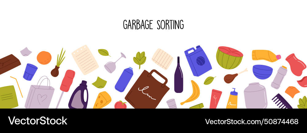 Sorting garbage horizontal banner with border Sorting garbage horizontal banner with border vector image
