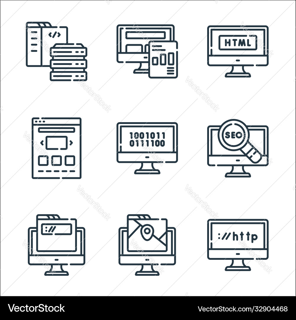 Web-Entwicklung Linie Icons lineare Set Qualität Web-Entwicklung Linie Icons lineare Set Qualität vektorbild