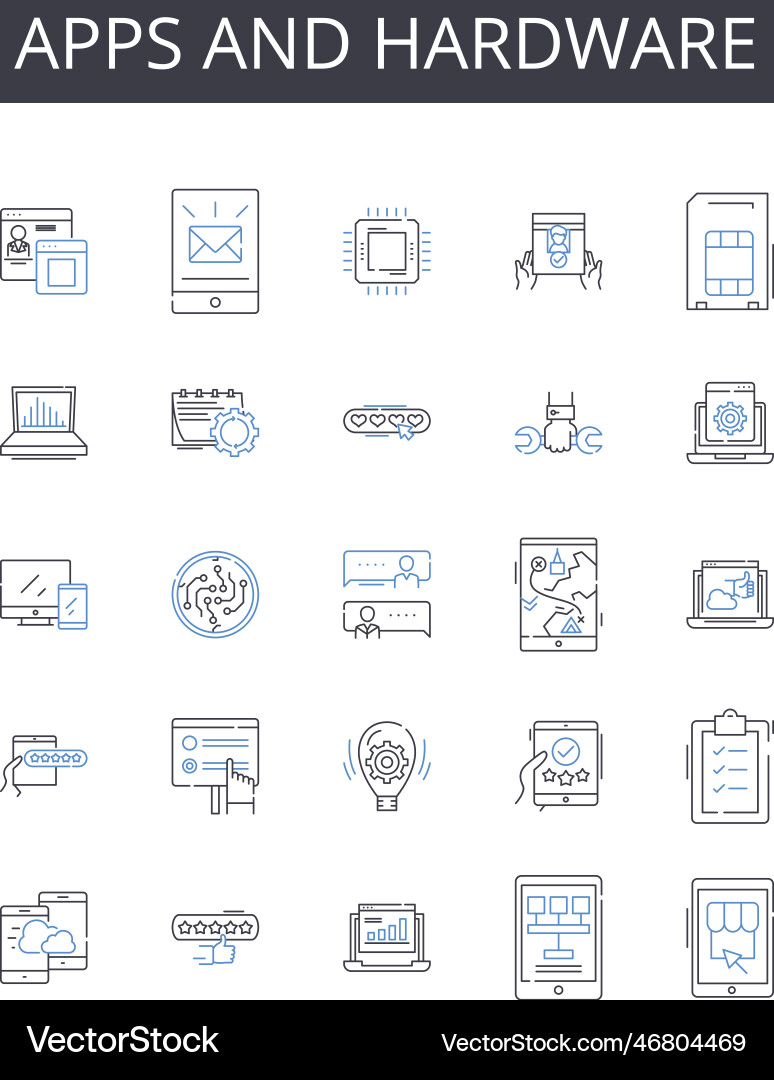 Apps and hardware line icons collection software Apps and hardware line icons collection software Vector Image