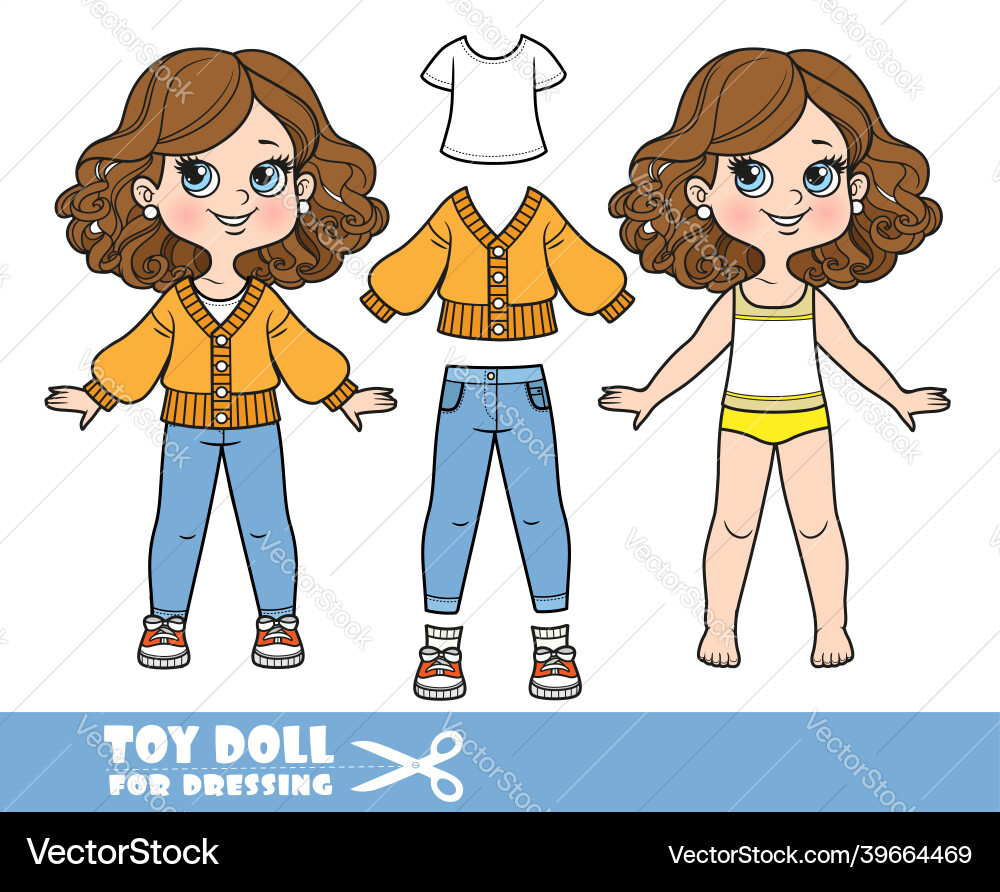 Cartoon Mädchen mit üppigen lockigen Kastanien Frisur Cartoon Mädchen mit üppigen lockigen Kastanien Frisur vektorbild