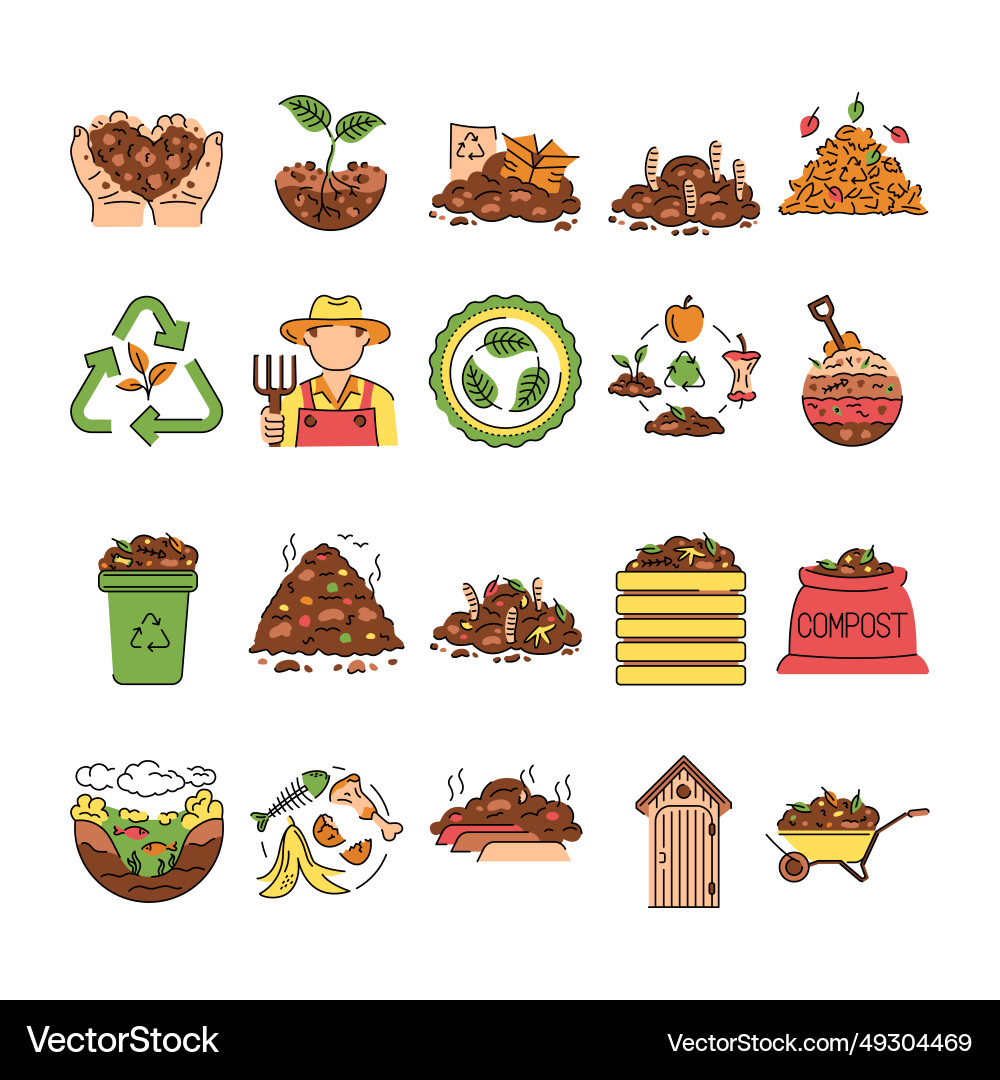 Composting color line icons isolated vector image