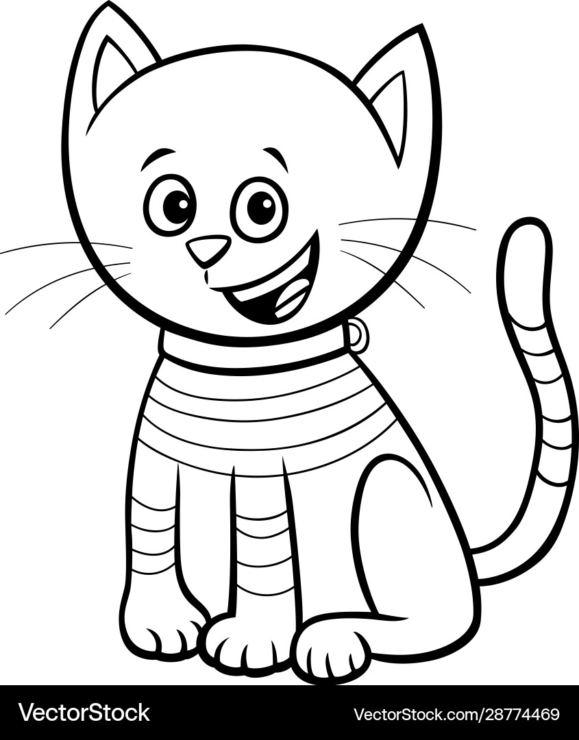 Cute Cat Coloring Page - Kitten Illustration Vector Image