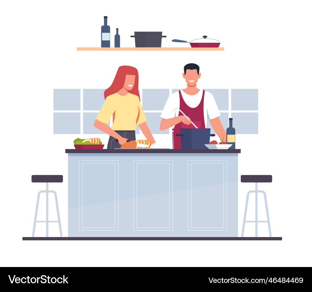 Ehepaar Mann und Frau kochen zusammen Ehepaar Mann und Frau kochen zusammen vektorbild