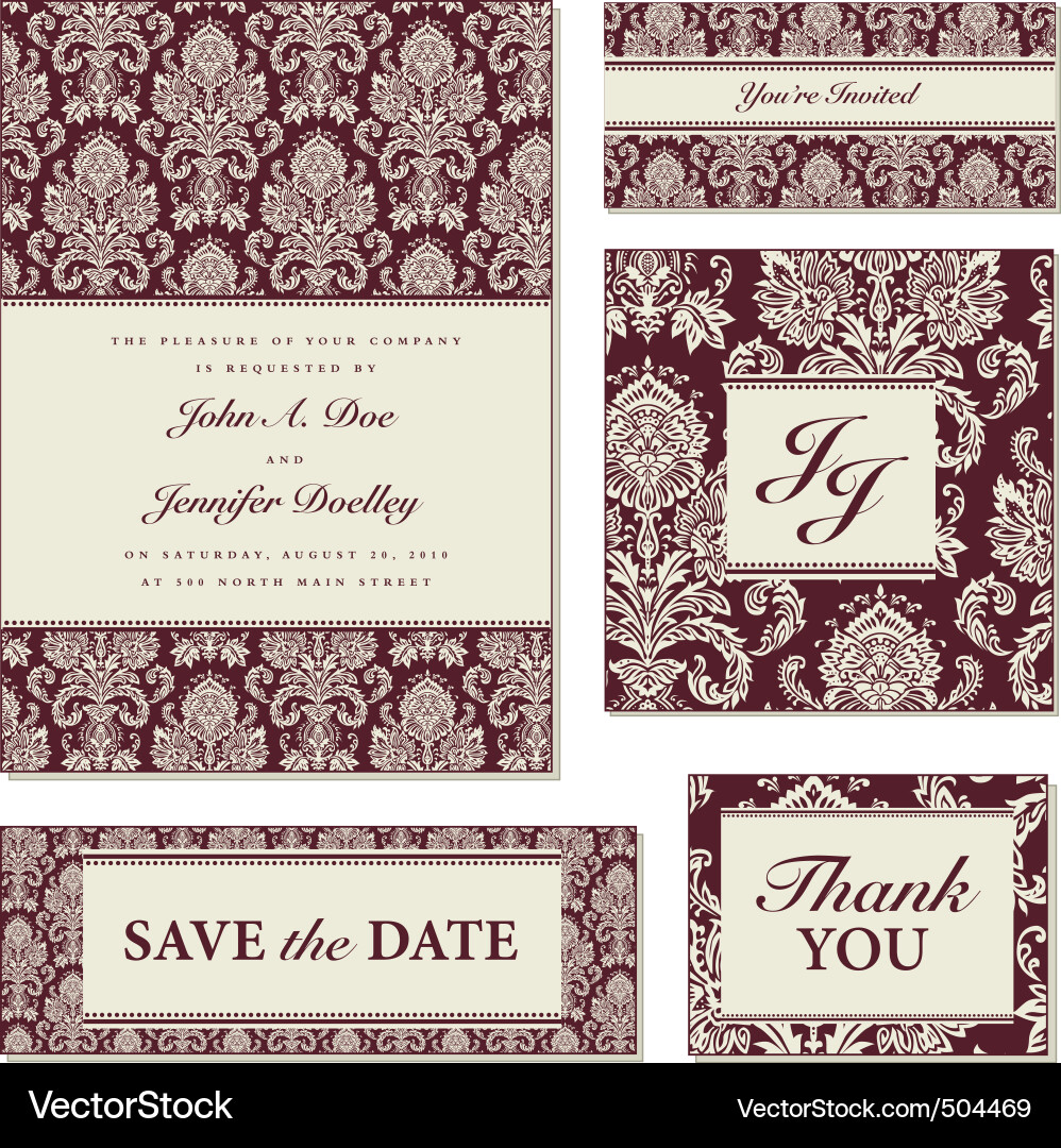 Elegant Red Damask Frame Set vector image