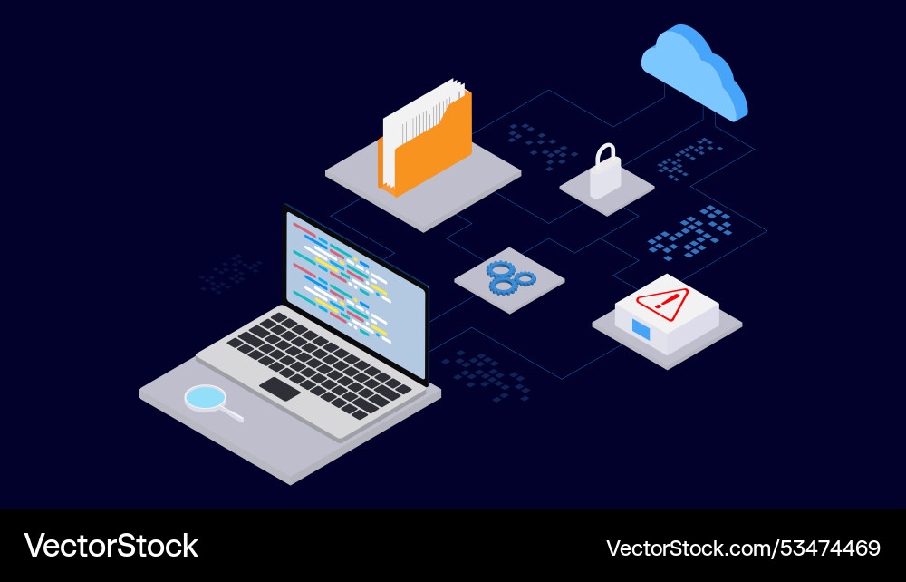 Isometric style program development with laptop Isometric style program development with laptop vector image