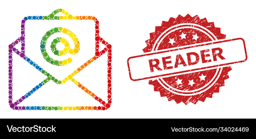 Rubber reader seal and bright colored open e-mail Rubber reader seal and bright colored open e-mail vector image