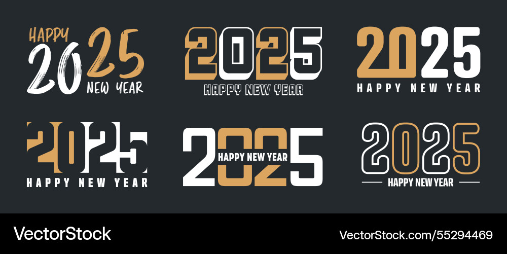 Set of 2025 happy new year greeting text designs Set of 2025 happy new year greeting text designs vector image