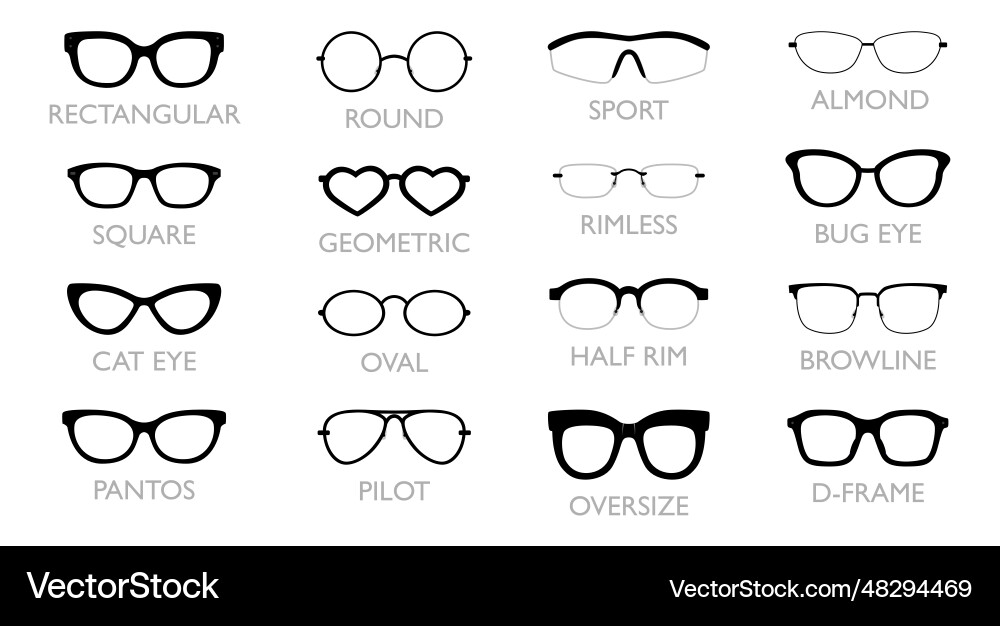 Set of different types glasses - rectangular vector image