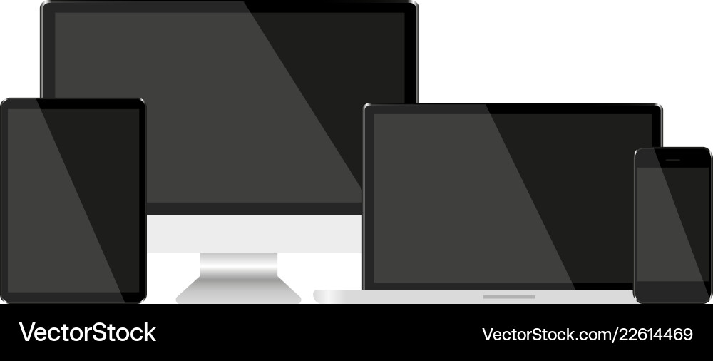 Set with dark screens computer notebook tablet Set with dark screens computer notebook tablet Vector Image