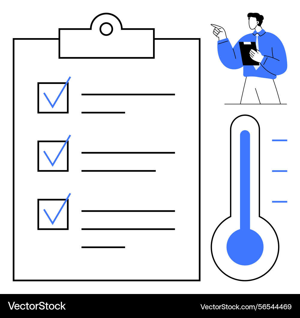 Task completion checklist with temperature gauge Task completion checklist with temperature gauge vector image