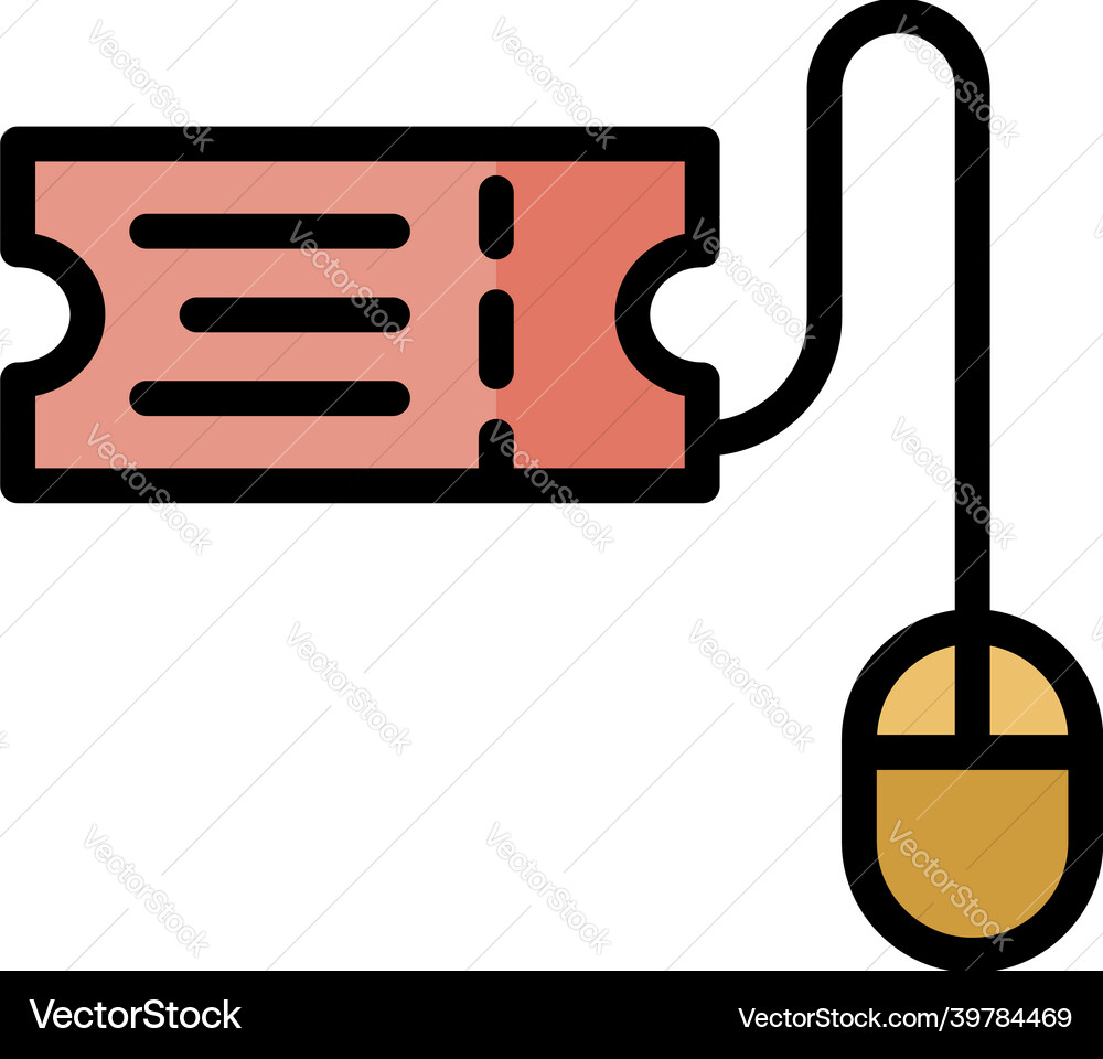 Ticket with a computer mouse icon color outline Ticket with a computer mouse icon color outline Vector Image