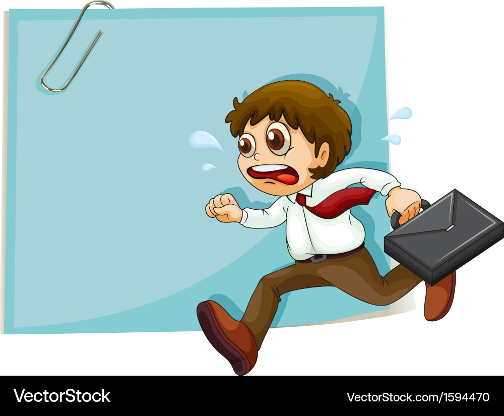 A sweaty man running in front of the empty paper vector image