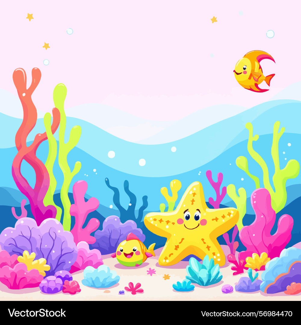 Ai-generated smiling starfish and fish exploring Ai-generated smiling starfish and fish exploring Vector Image