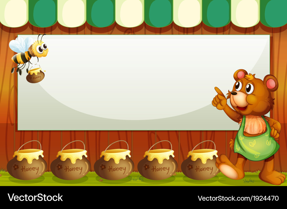 An empty rectangular template with a bee vector image