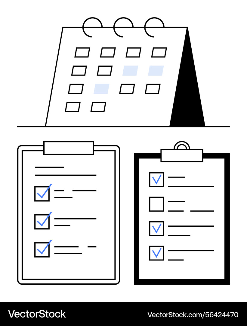 Calendar with marked dates and two checklists Calendar with marked dates and two checklists vector image