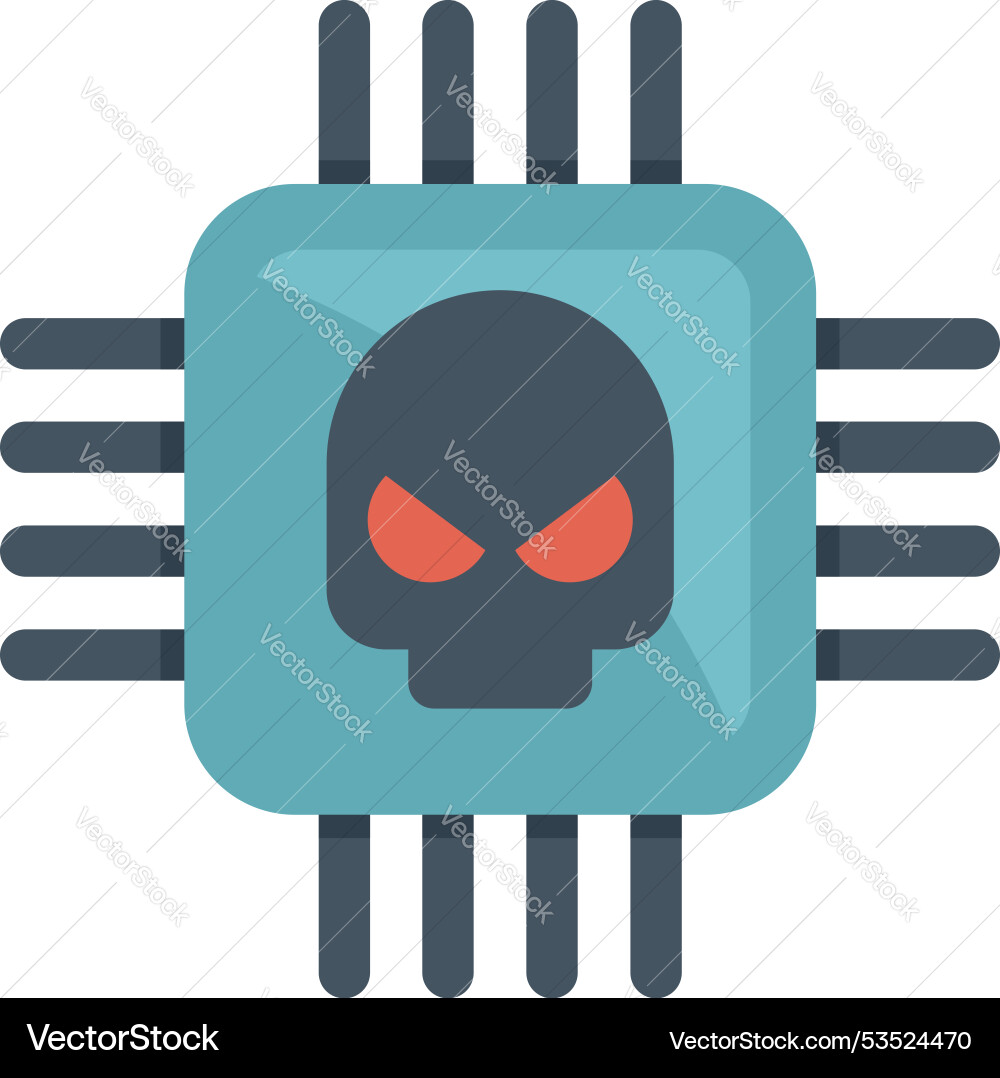 Computer processor showing skull icon representing Computer processor showing skull icon representing Vector Image