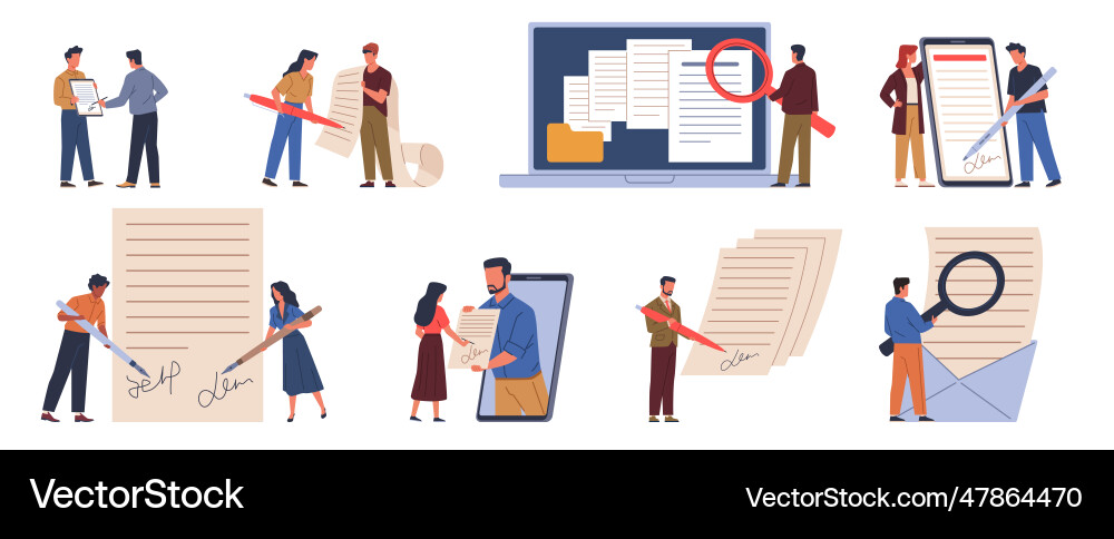 Contracts conclusion clients sign documents Contracts conclusion clients sign documents vector image