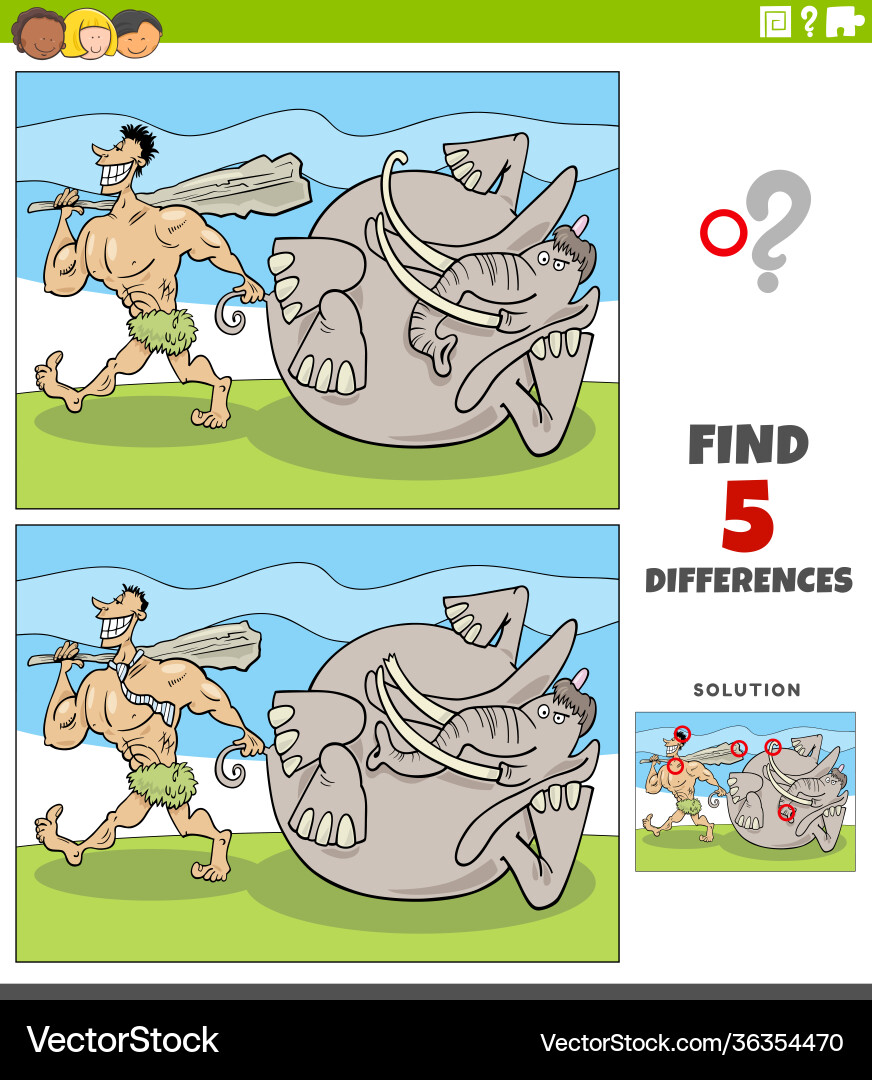 Differences educational game with caveman Vector Image
