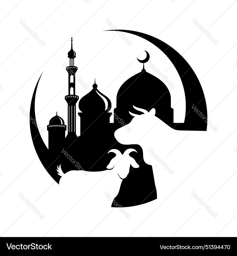 Eid al-adha Feier mit Moschee und Opfer Eid al-adha Feier mit Moschee und Opfer vektorbild