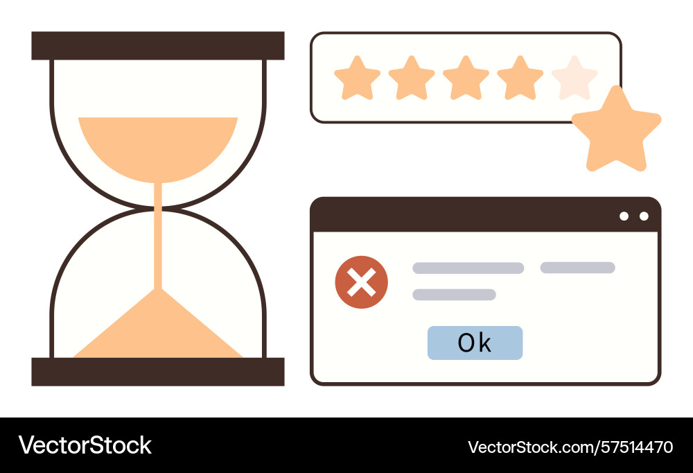 Hourglass user rating and error alert on ui Hourglass user rating and error alert on ui vector image