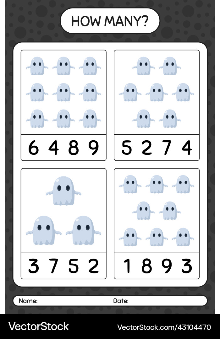 How many counting game with ghost worksheet Vector Image