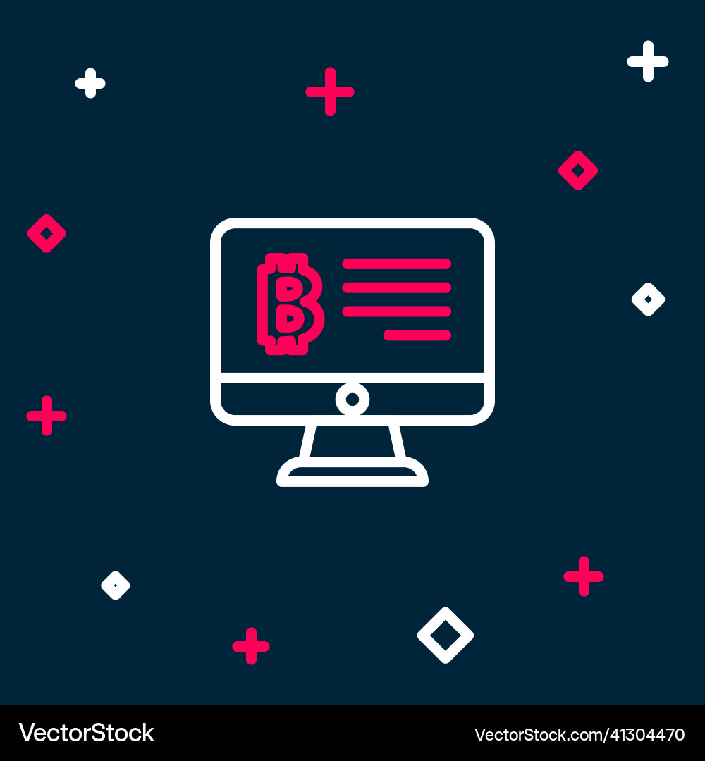 Line mining bitcoin from monitor icon isolated Line mining bitcoin from monitor icon isolated Vector Image