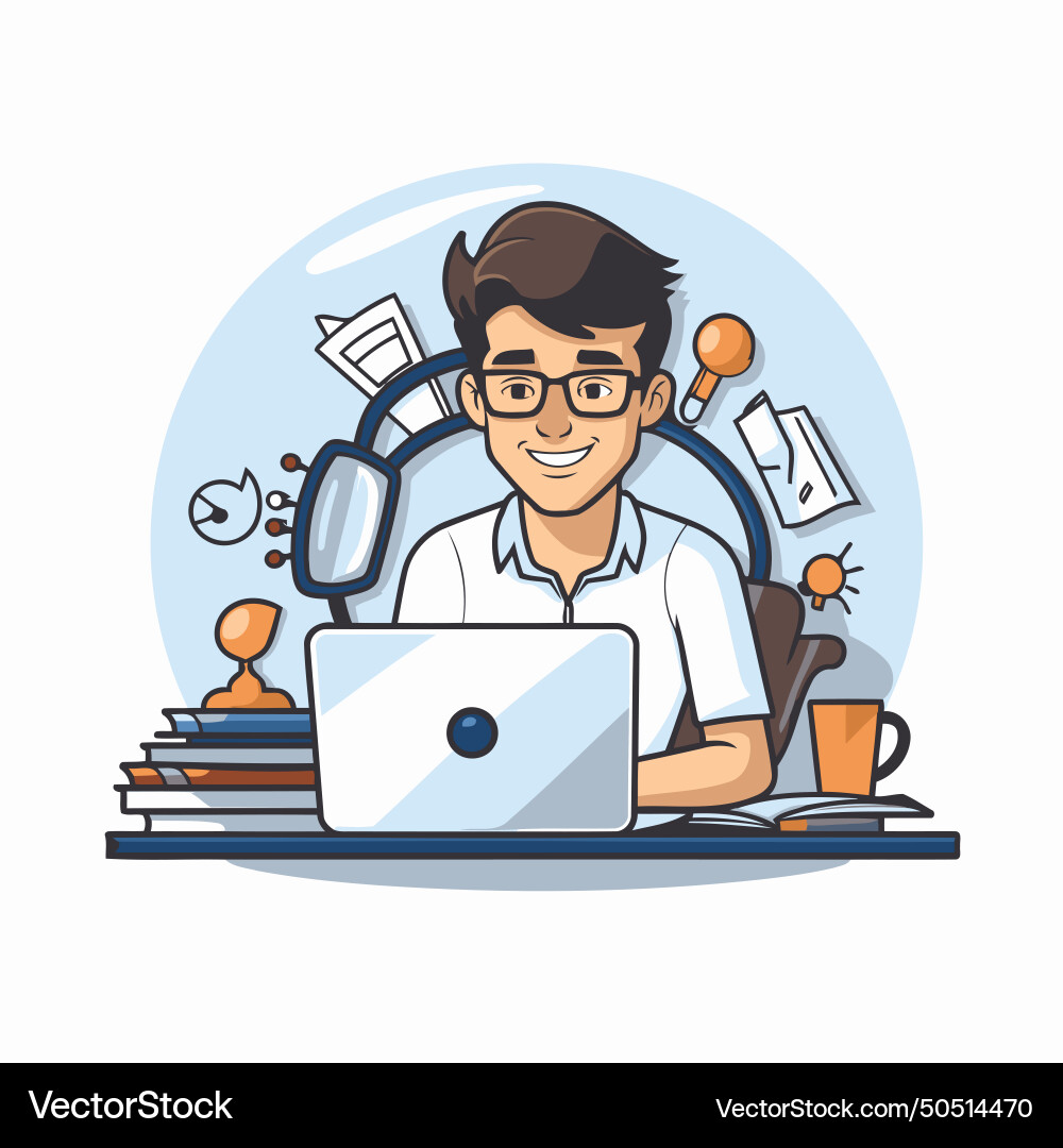 Man working at the computer in a flat style Vector Image