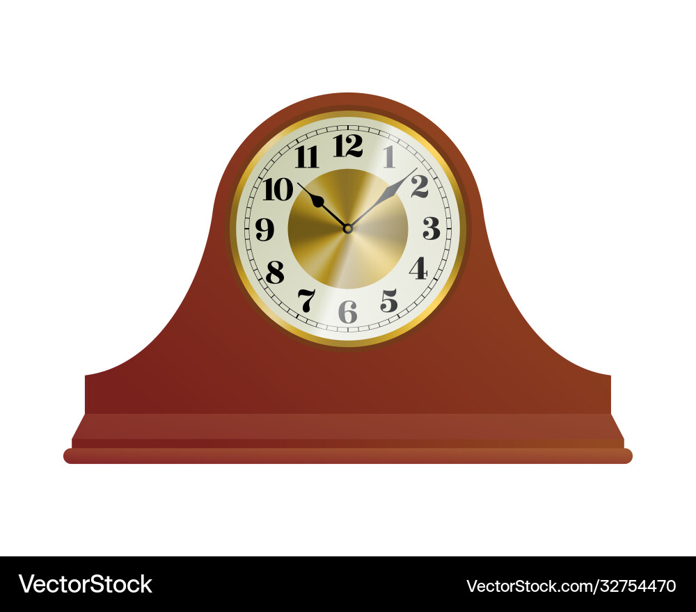 Old wooden table clock with round dial Vector Image
