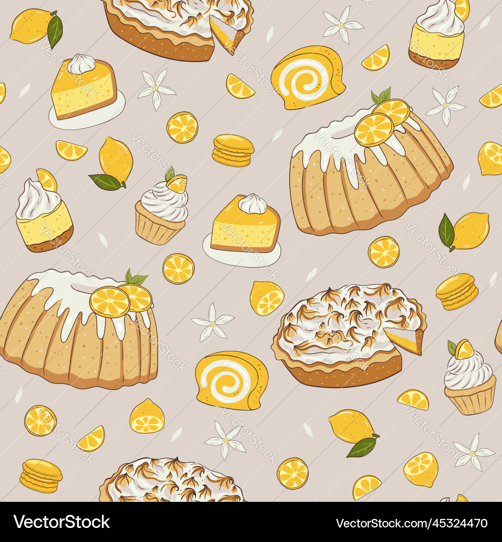 Seamless pattern with lemon desserts graphics Seamless pattern with lemon desserts graphics Vector Image