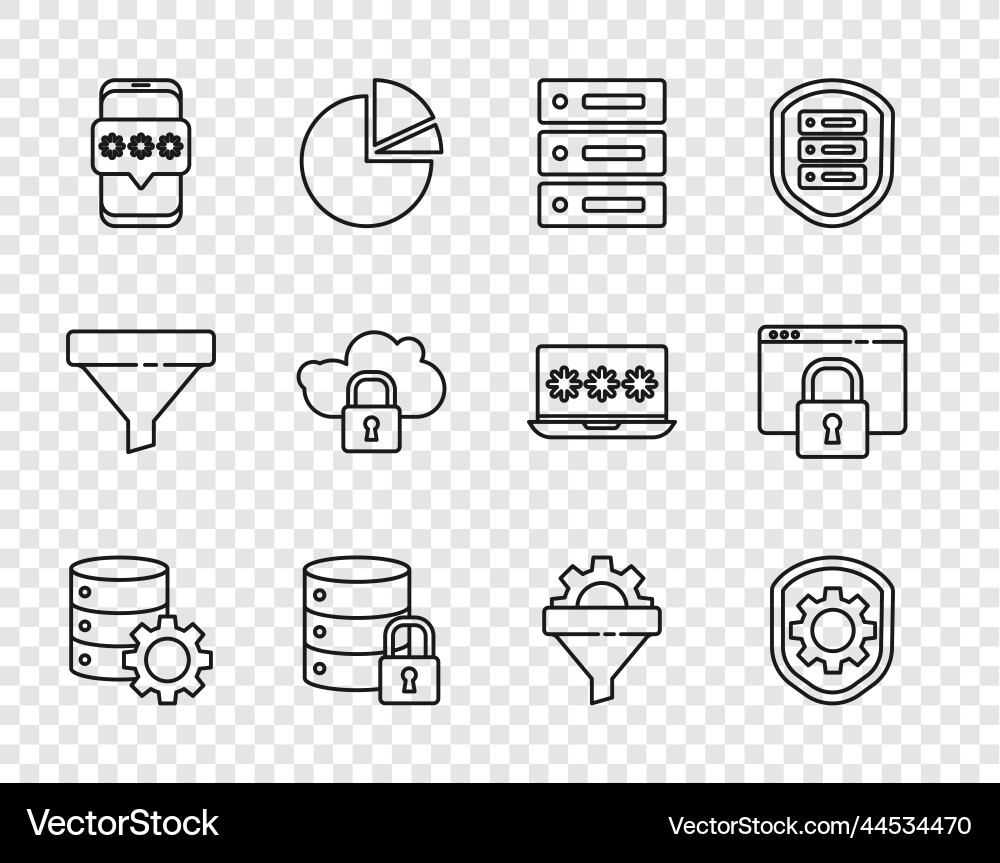 Set line server and gear shield with settings Set line server and gear shield with settings vector image