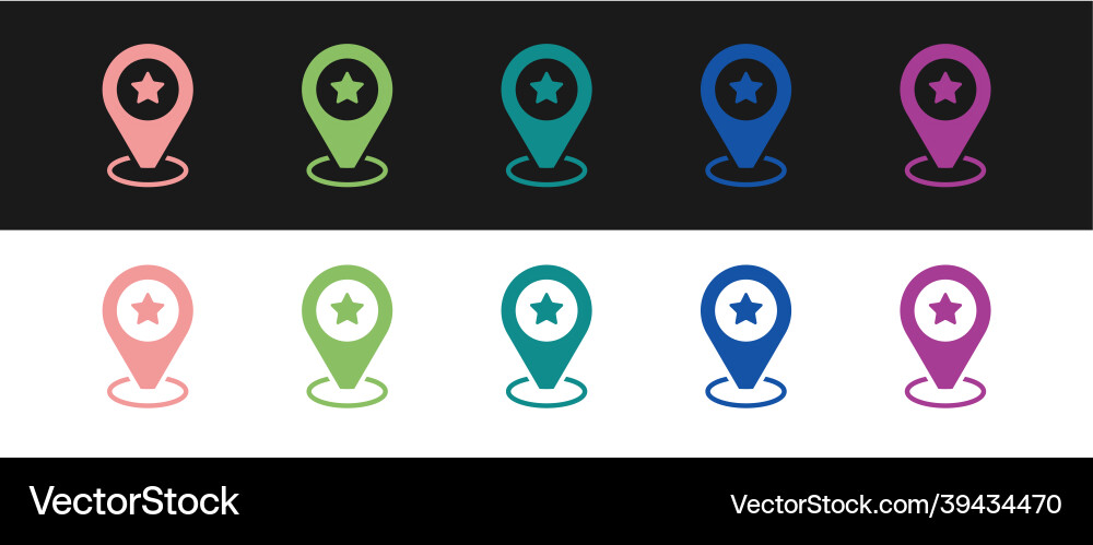 Set map pointer with star icon isolated on black Set map pointer with star icon isolated on black vector image