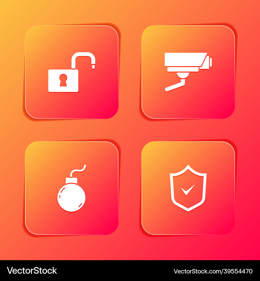 Set open padlock security camera bomb ready Set open padlock security camera bomb ready vector image
