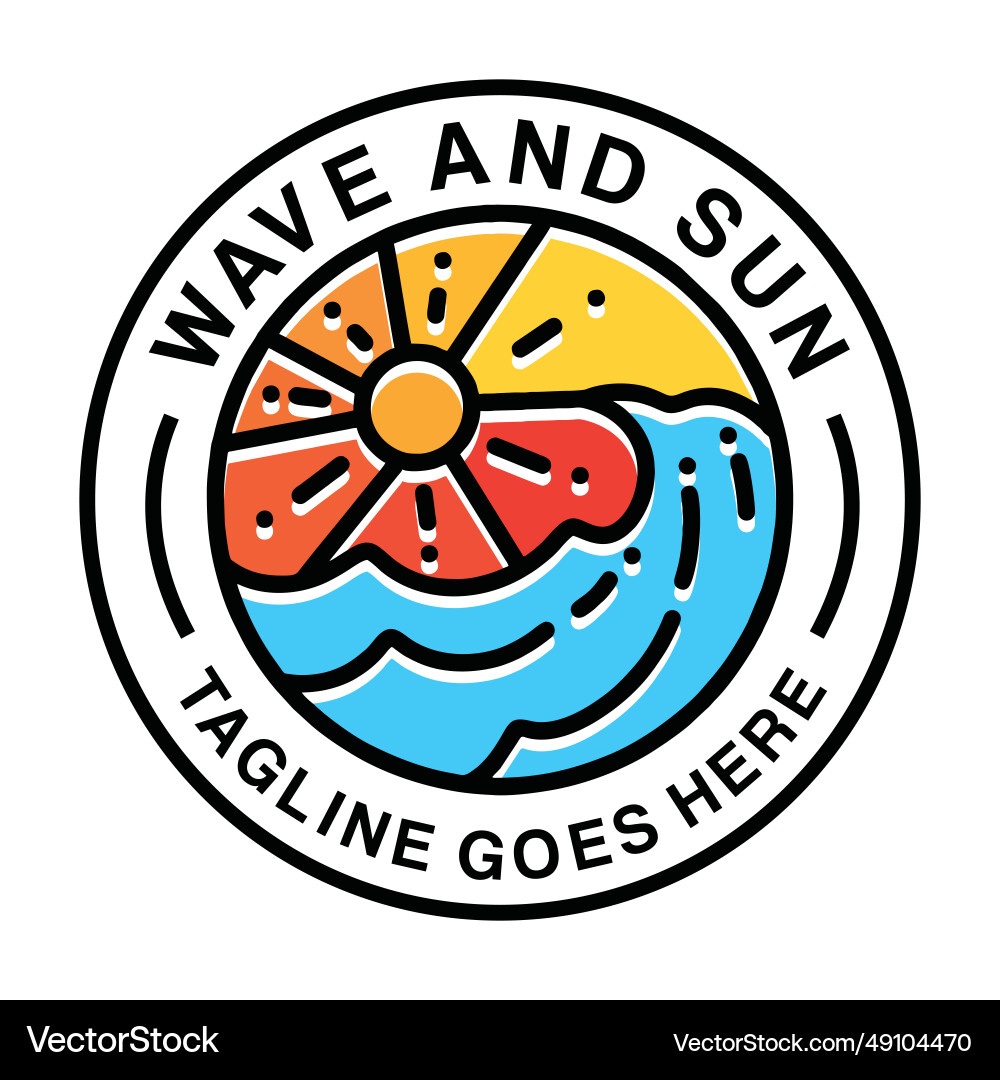 Wave and sun summer beach monoline logo vintage Wave and sun summer beach monoline logo vintage Vector Image