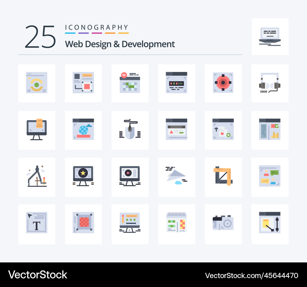 Web design and development 25 flat color icon vector image