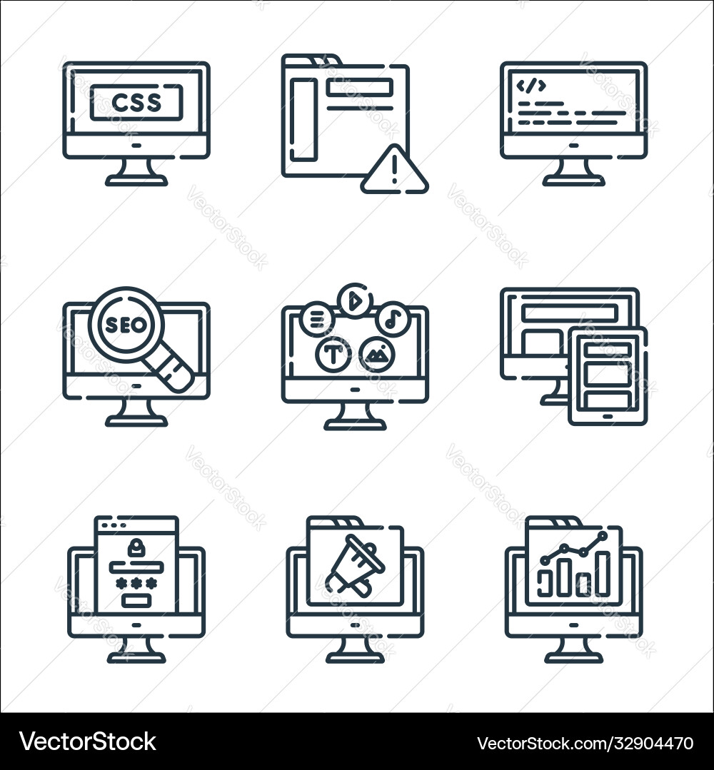 Web development line icons linear set quality Web development line icons linear set quality vector image