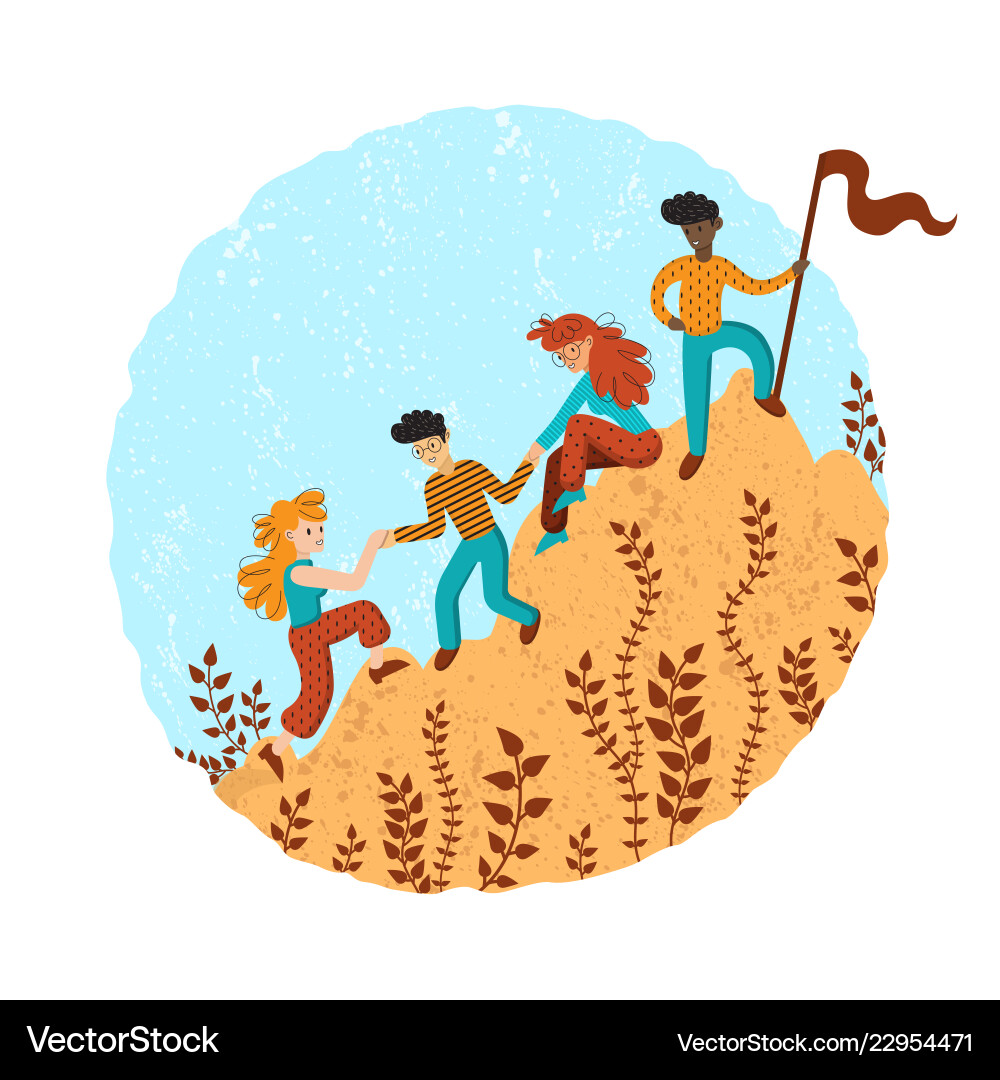 Group of climbers helping each other vector image