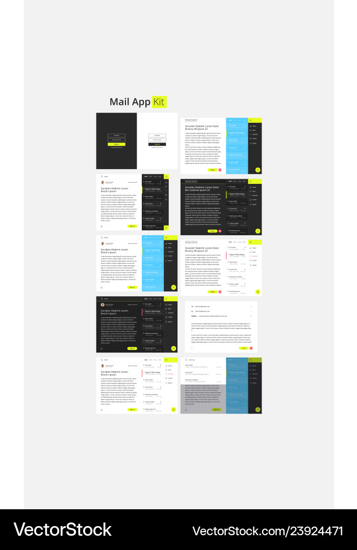 Material design mail app kit for tablet and mobile vector image