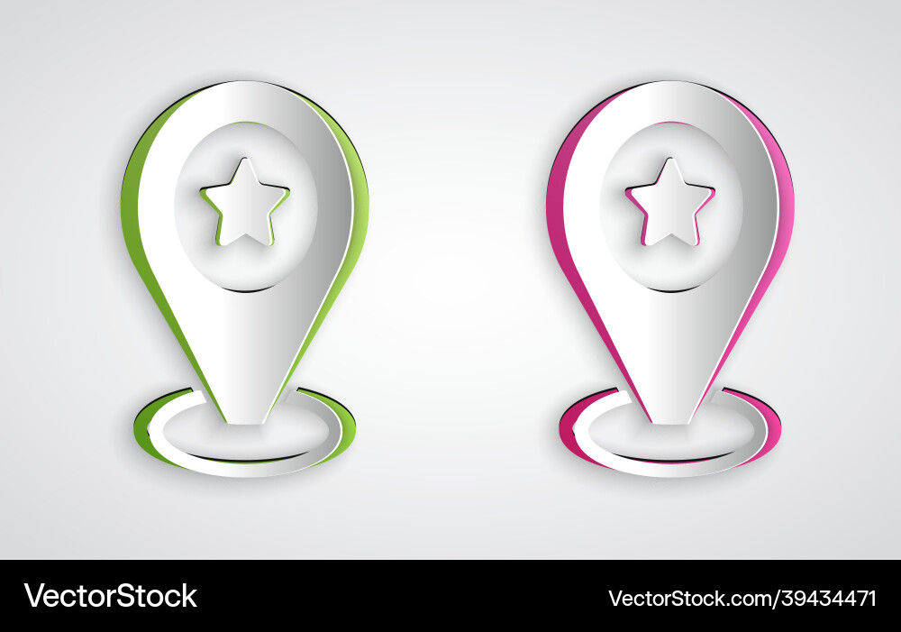 Paper cut map pointer with star icon isolated Paper cut map pointer with star icon isolated vector image