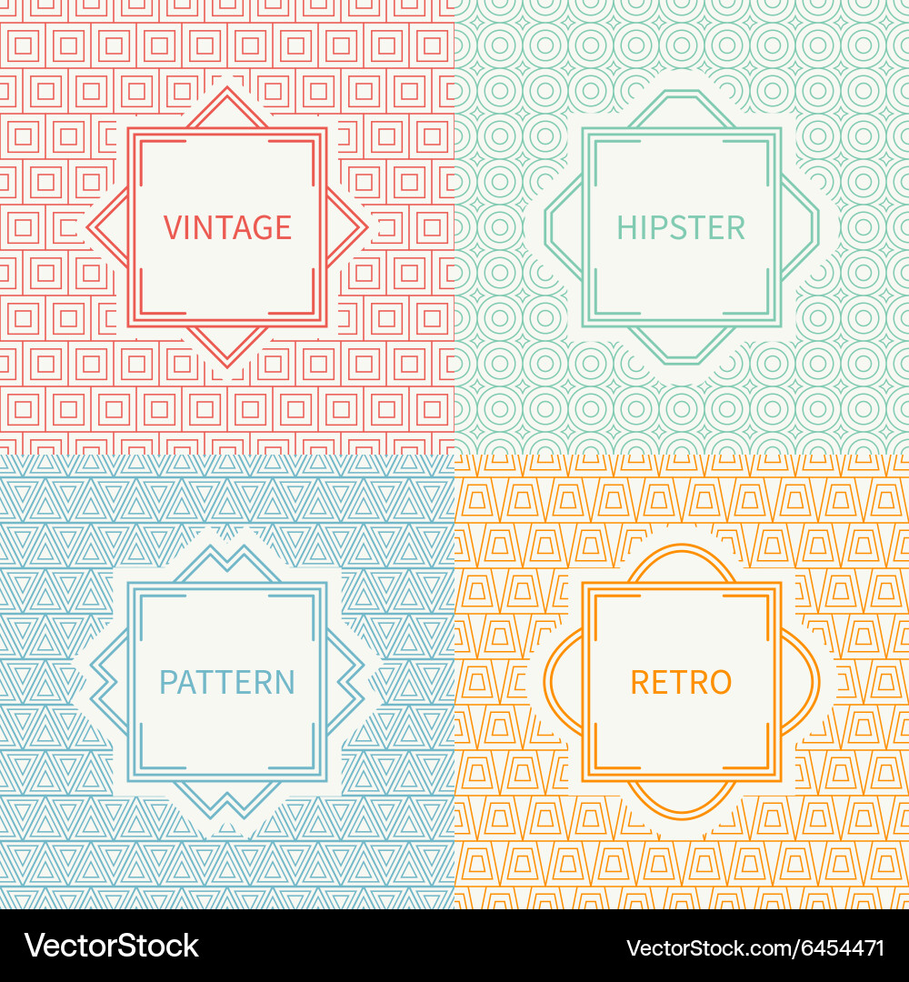 Set of mono line polygon hipster seamless pattern vector image