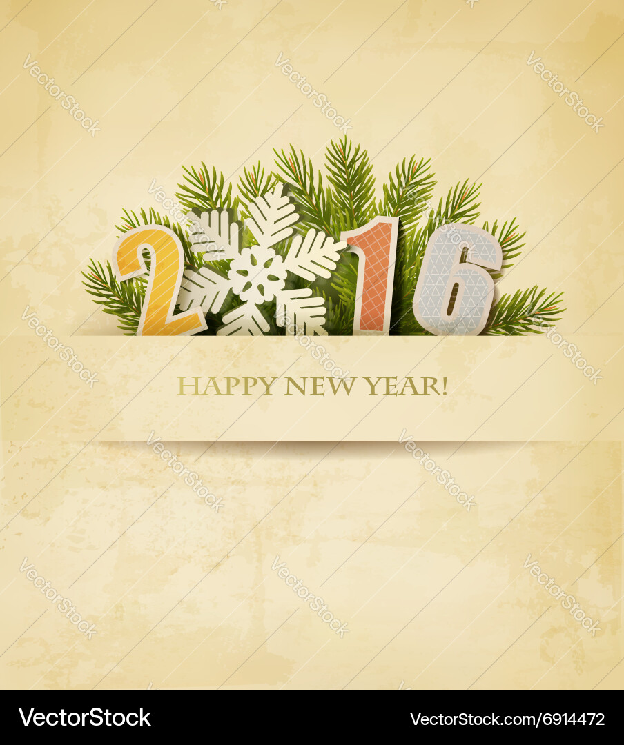 2016 with a snowflake on old paper background Vector Image