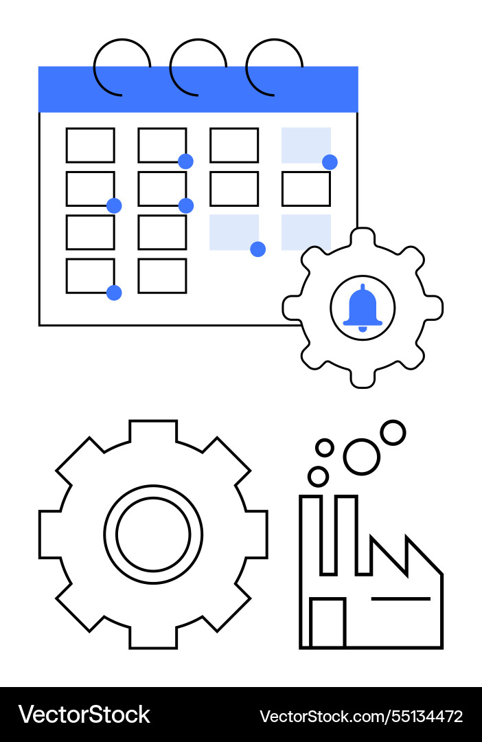 Calendar with gears and factory setting Calendar with gears and factory setting vector image