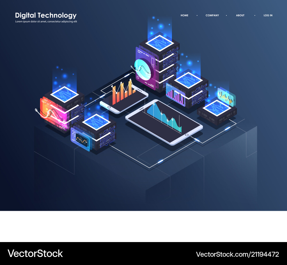 Concept of big data processing isometric Concept of big data processing isometric vector image