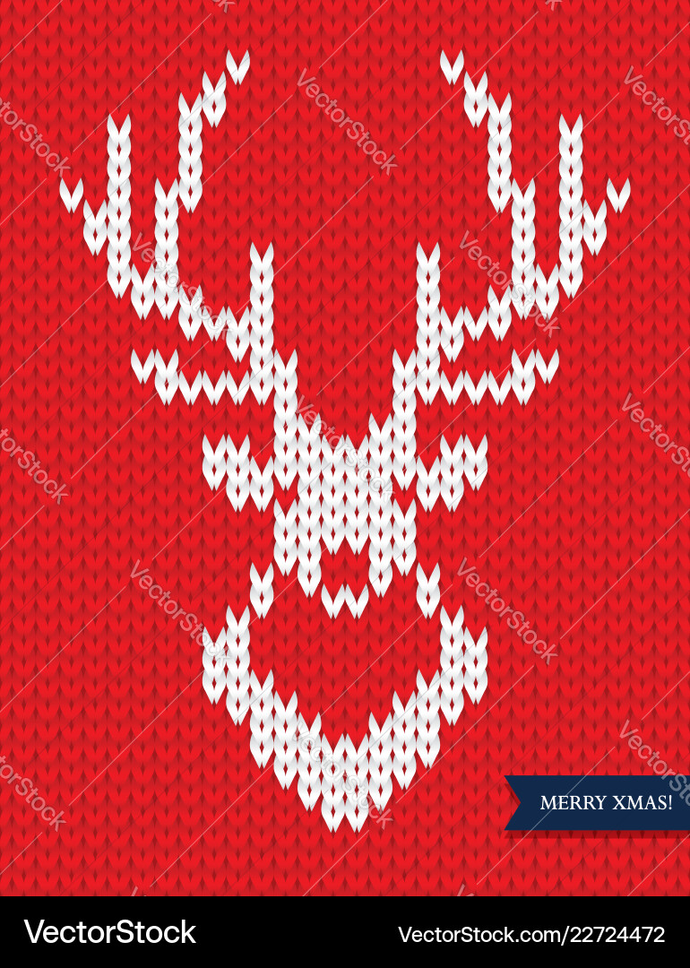 Deer head knitted pattern on red background Vector Image