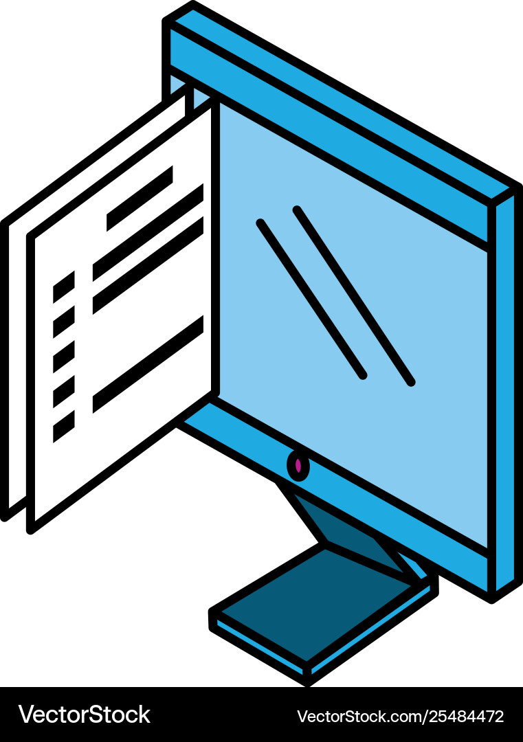 Desktop computer with documents paper vector image