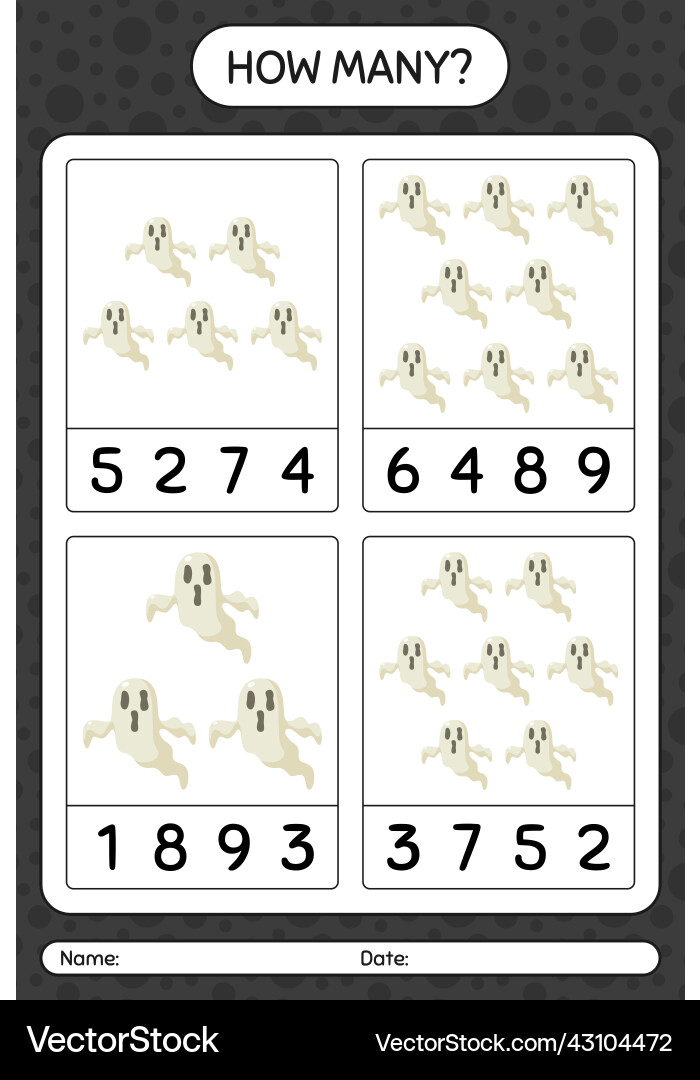 How many counting game with ghost worksheet How many counting game with ghost worksheet vector image